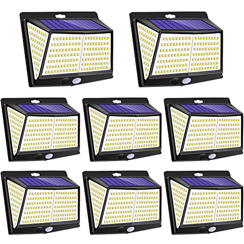 Solar Lights Outdoor 228LED, YZAA Solar Motion Sensor Lights 3 Modes Solar Security Lights with 270° Wide Angle Wireless IP56 Waterproof Outdoor Lights for Garden Patio Fence Pathway (8 Pack)