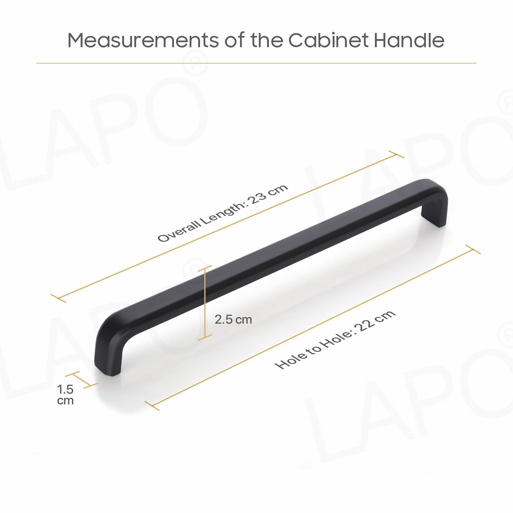 LAPO Premium Stainless Steel Cabinet Handles | 10 Inch Handle for Kitchen, Cupboard & Closet | Rust Resistant Surface | Easy Screw Fit | Hole to Hole 22 cm | Black Finish | (224mm, Pack of 2) — Amazon image 2