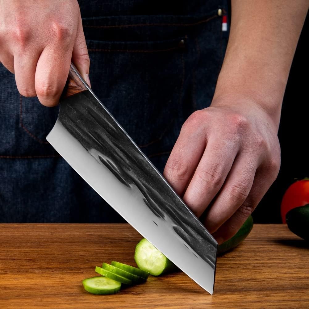 Meat Cleaver,Cleaver Knife 8 Inch Forged Japanese Kiritsuke Kitchen Chef Knife 5Cr15mov Stainless Steel Blade Sandalwood Handle