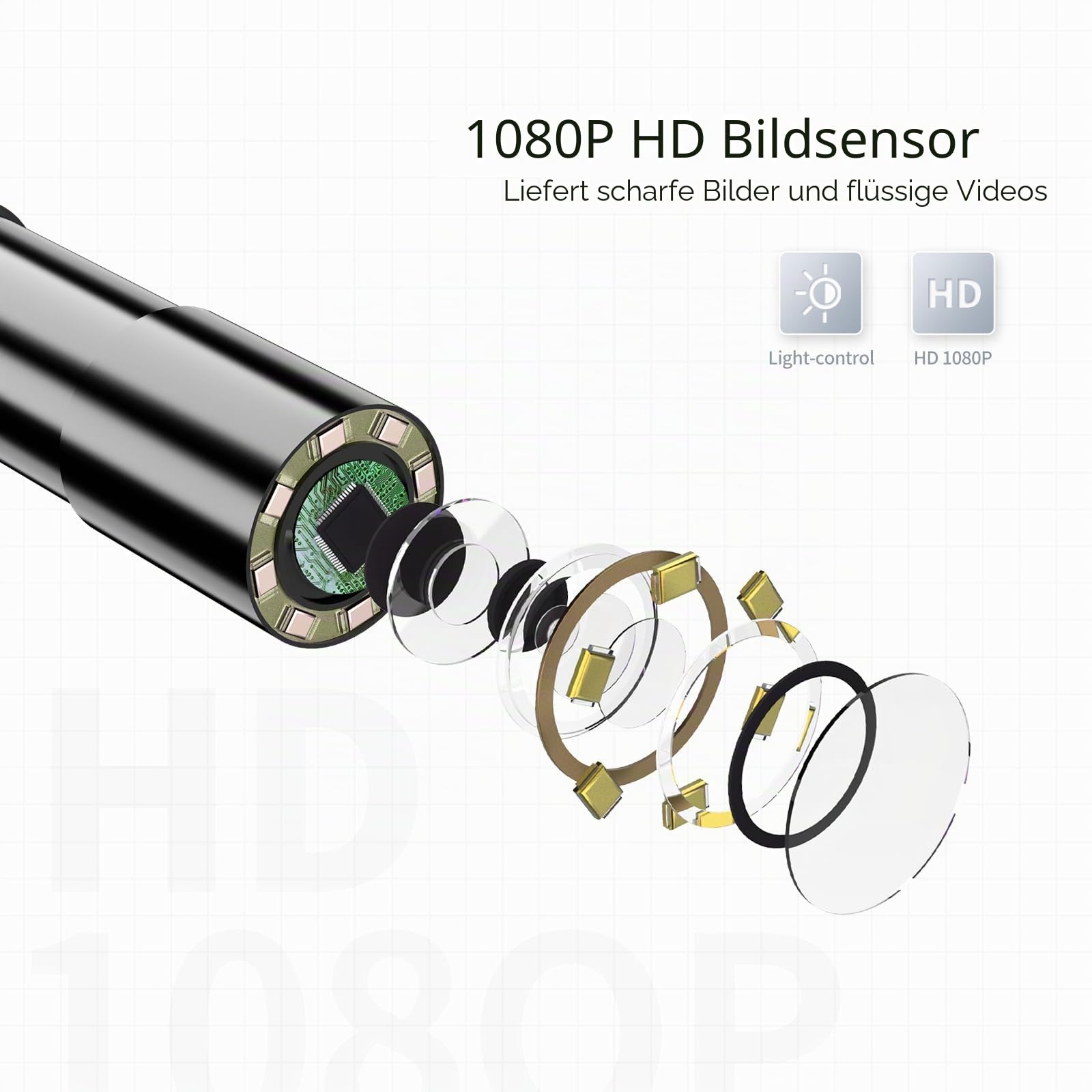 Endoskopkamera mit Licht, 1080P HD Endoskop mit 4,3-Zoll-Bildschirm, Halbstarres Kabel, wasserdichte IP67 Rohrkamera Inspektionskamera für Autos, Sanitäranlagen, Abflüsse Rohre (10M (32.8FT))