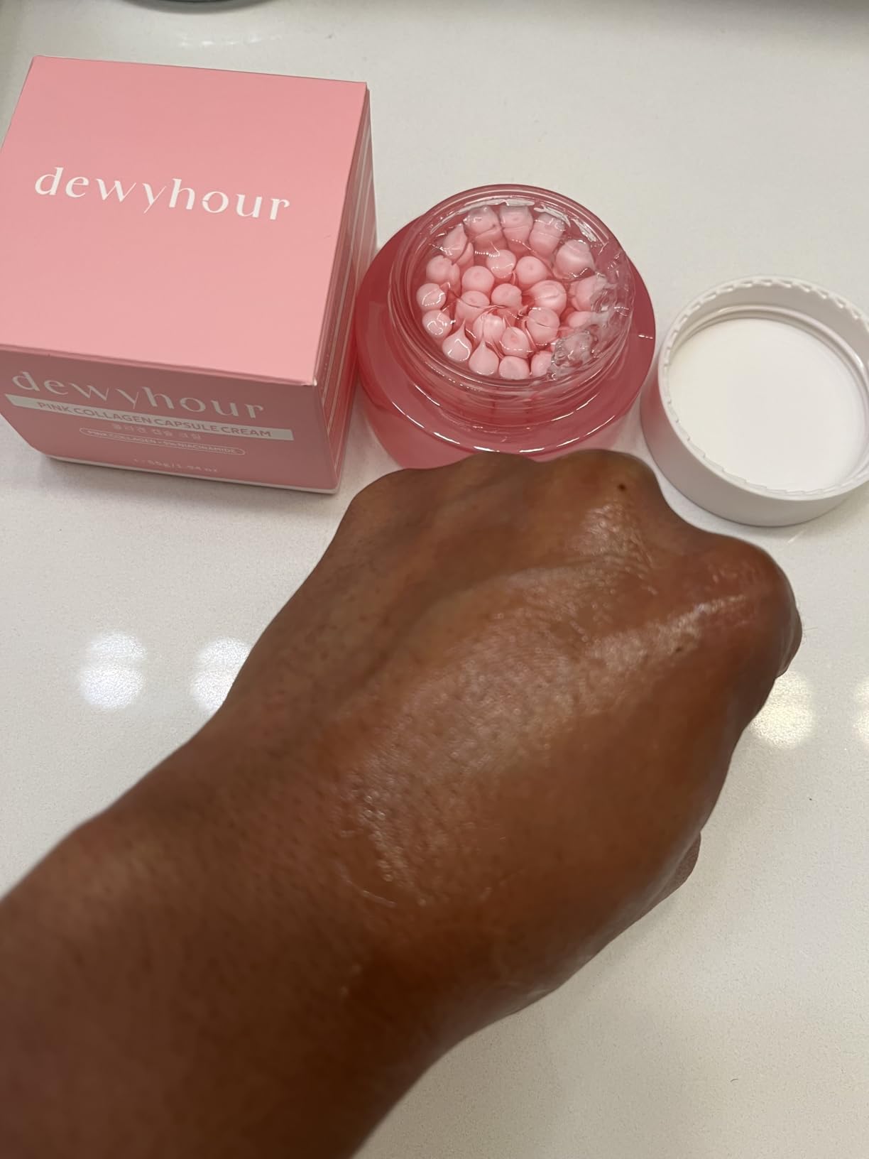 dewyhour Pink Collagen Capsule Face Cream, Lightweight Face Moisturizer, Smoothing & Firming, Brightening Glow, Improves Appearance of Uneven Tone, Korean Skincare, For Dry Skin