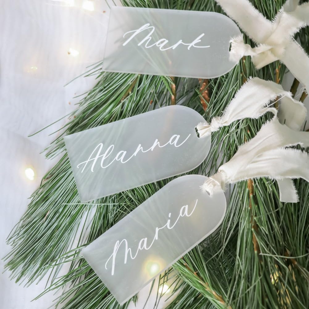 Lot de 100 Marque-Places Vierges en Acrylique givré Transparent pour Mariage, étiquettes Cadeaux - Plaque Nominative, Tableau de Places - Facile à Utiliser