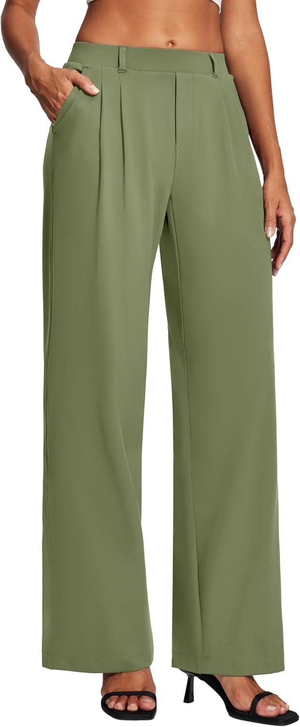 Heathyoga Womens Dress Pants Pull On Wide Leg Stretchy Work Pants Women Business Casual Outfits Slacks for Women Trousers