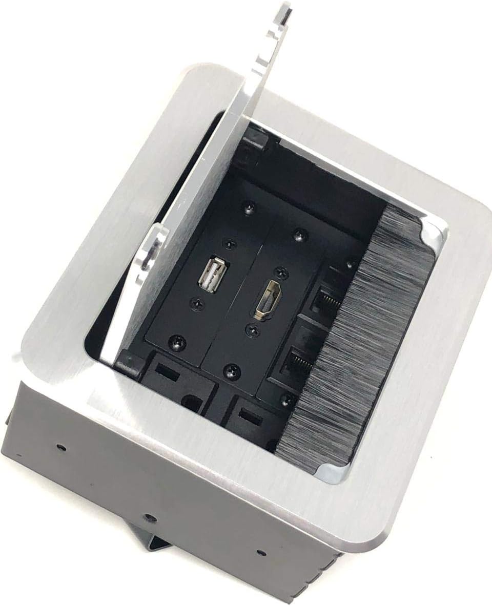 Yolkvisual Conference Table Connectivity AV Box 2 AC + 1 HDMI + 1 USB + 2 RJ45 Silver : Office Products