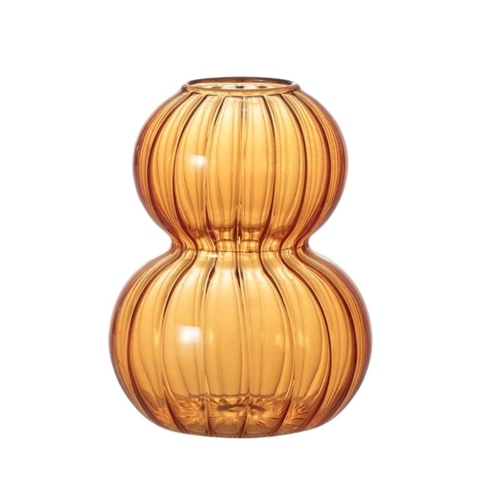 Vertical Striped Glass Gourd Shaped Transparent Vase Desktop Home Office Decoration Housewarming For Living Room, Office, Wedding(Yellow)
