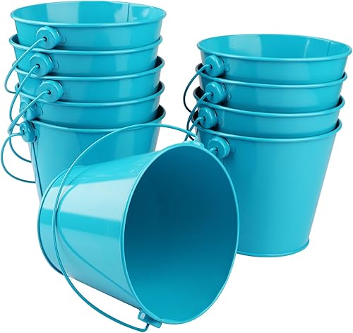 Miniatura 1 de Paquete de 10 mini cubos de metal de 4.1 pulgadas, cubos de metal con asa, cubo de Pascua, soporte para lápices y macetas, utilizados para