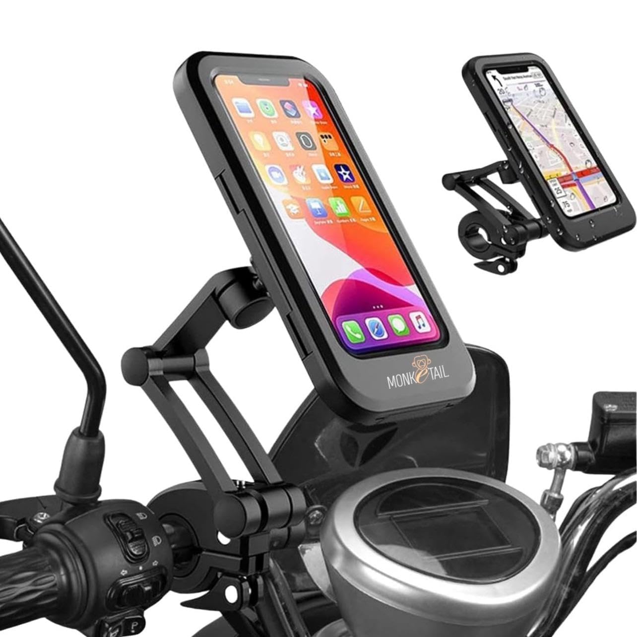 bike/scooty mobile stand, waterproof cell phone mount holder, universal bike-cycle handlebar sensitive touch screen, fit 4-7.2 inches all smartphones adjustable 360° rotation phone case with tpu (a++)