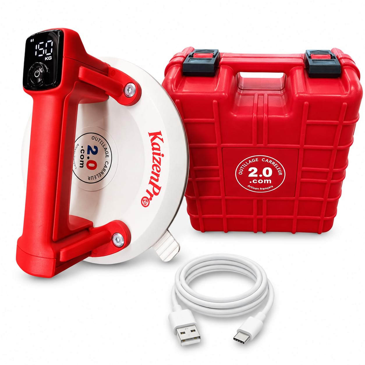 Ventosa Digitale Elettrica Professionale Ø20 cm 150 kg – Pompa a Vuoto con Display Batteria, Ricarica USB – per Piastrelle, Vetro, Marmo, Gres, Granito – Outillage Carreleur 2.0
