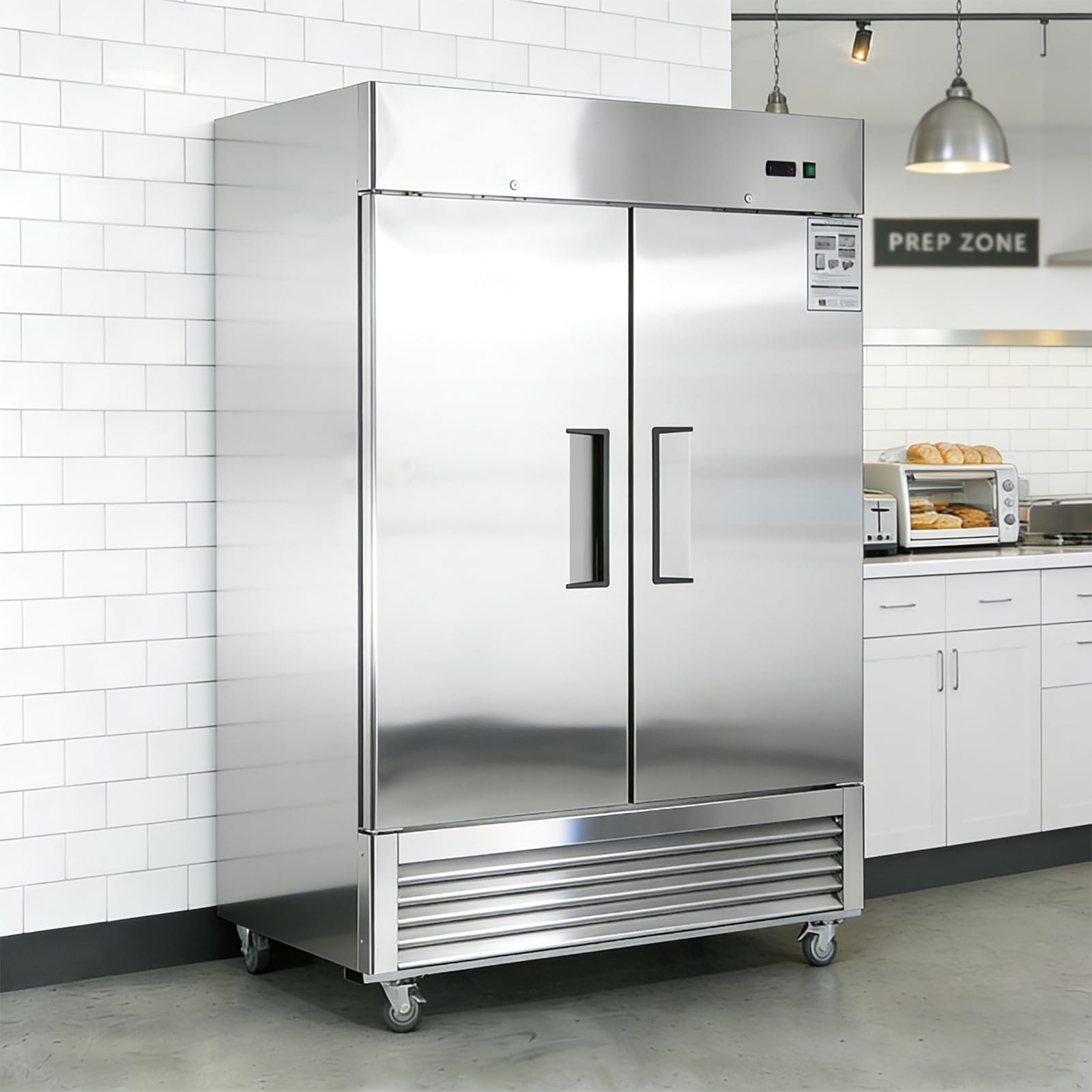 54"W Commercial Reach-In Freezer, 2 Solid Door Stainless Steel Upright Freezer, 42.2 Cu.ft Fan Cooling Freezer for Restaurants
