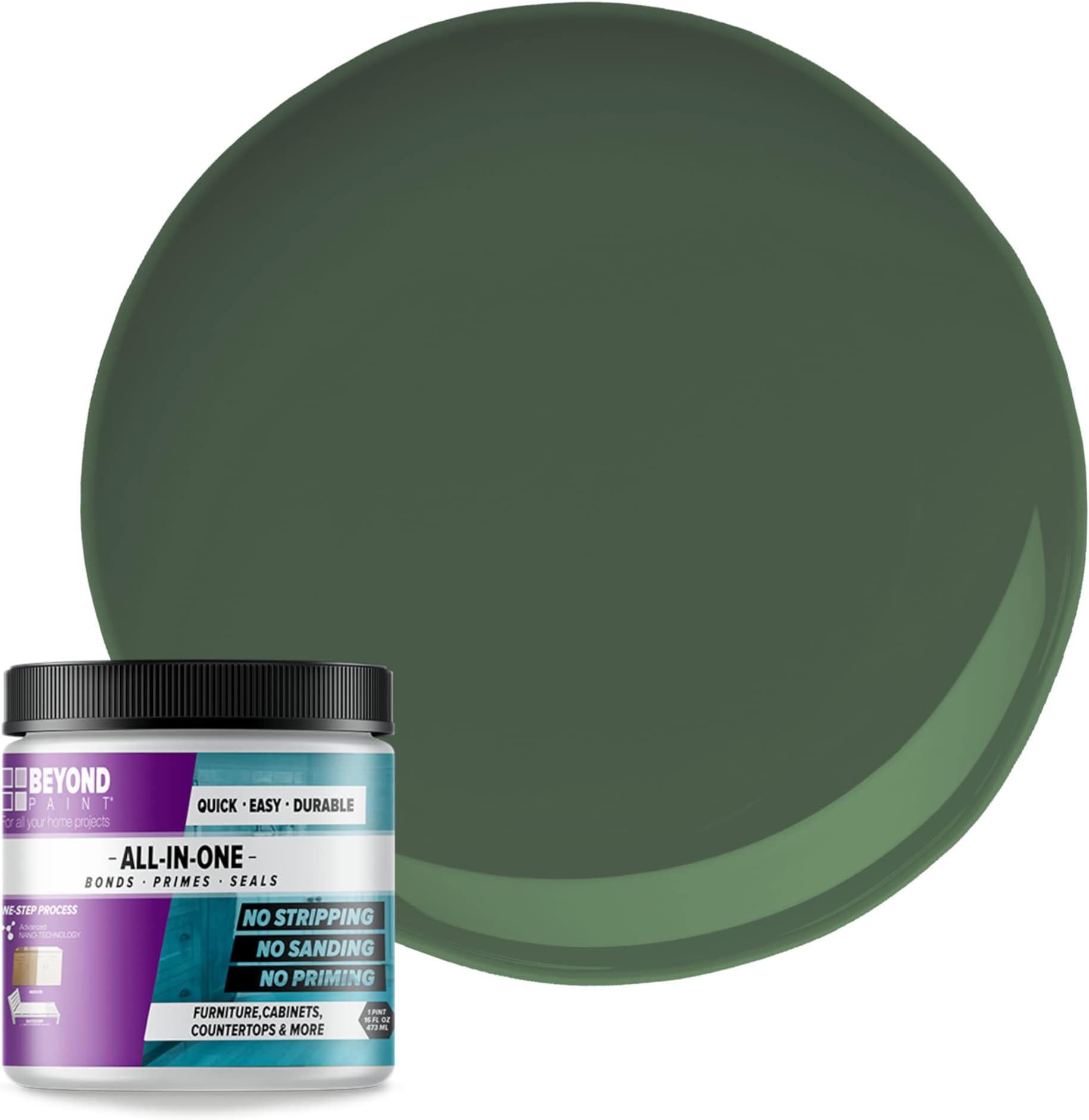 Beyond Paint All-in-One Refinishing Paint, No Sanding, Matte Finish for Cabinets, Countertops, Furniture and Doors, 1 Pint, Forest Green
