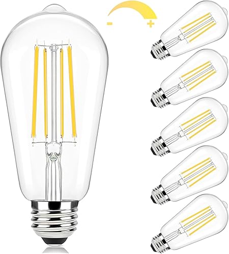 Brightever Bombillas LED Edison vintage equivalentes a 60 W, bombillas Edison regulables, 7 W, 850 lm, 90+CRI, bombilla de base E26 2700 K blanco