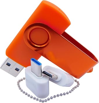 128MB Mini Capacity USB Flash Drives Thumb Drive Memory Sticks with OTG & Type-C/USB C Adaptor Orange