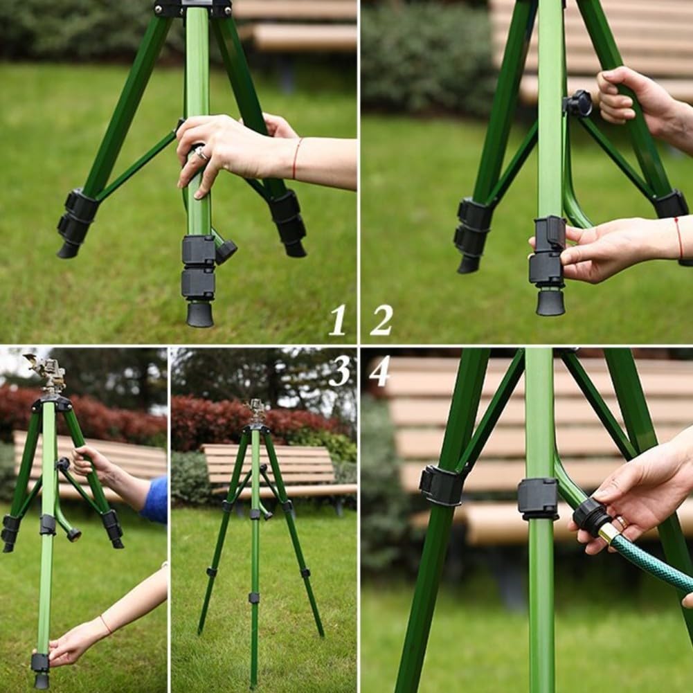 Gartenregner mit 360-Grad-Drehgelenk und Aluminium-Stativ mit Höhenverstellung von 50 bis 105 cm