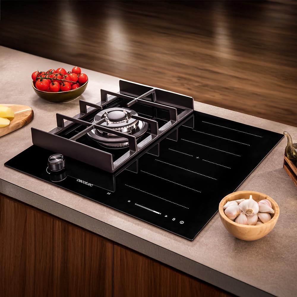 Cecotec Table de Cuisson Mixte Bolero Squad GI 3500 Hybrid FullFlex, 3,4 kW | Gaz et Induction du Puissance 3500 W, 9 Vitesses, Fonction Booster, Zone FullFlex, Fonction Keep Warm, Fonction Stop&Go