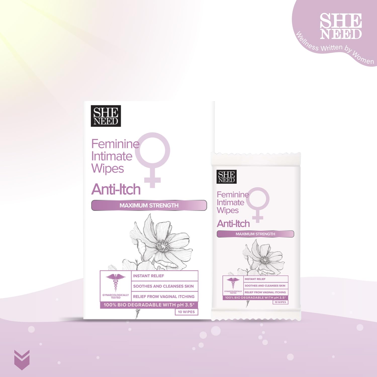 SHENEED Intimate Anti -itch wipes with maximum strength 10N for all skin types|instant relief from itching|relief from irritation| Refreshing Cleansing| Travel friendly| clinically proven| Gynac approved. 1