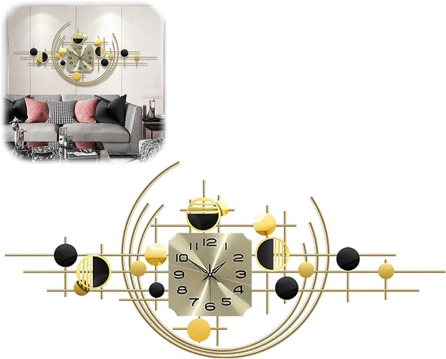 SaryEdge Modern 3D Art Irregular Metal Clock No Tick Wall Clock Large Silent Quartz Decorative Clock for Bedroom Kitchen, 120X53Cm,