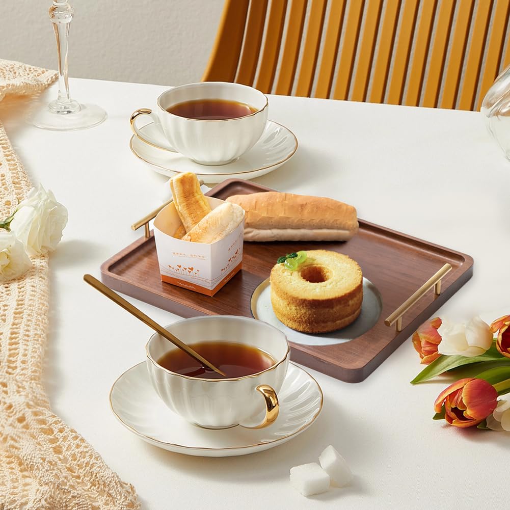 Tiiyee Plateau de service en bambou avec poignées, plateau de service ottoman décoratif pour thé, collation, petit déjeuner au lit, déjeuner, dîner, apéritifs, terrasse, table basse, cuisine, salon