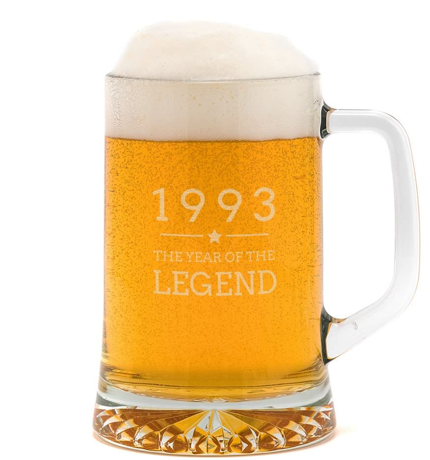 Dust and ThingsEngraved Tankard - "Year of The Legend" Design - 30th Birthday Gifts for Men Him - 20oz Glass Stein