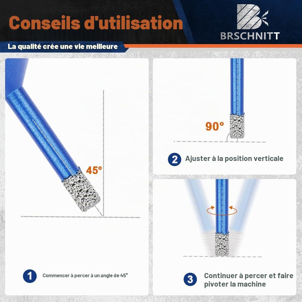 Jeu de carottes diamantées - BRSCHNITT Carreaux 20/50/68/100MM 35MM Finger Bit 50MM Fasen Bit Filetage M14 pour porcelaine Carreaux Céramique Marbre Granit 115MM Lame diamantée