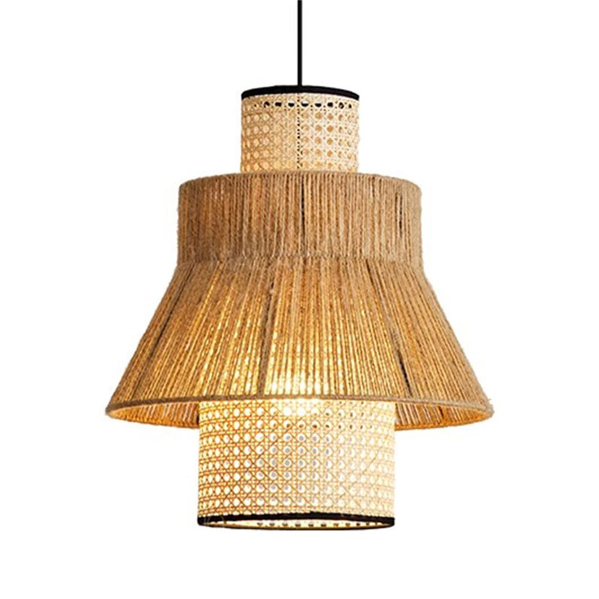LYMSXAZOU Nordic Restaurant Pendant Lamp Handwoven Rattan Chandelier Twine Design Natural Hanging Light Fixture Adjustable Farmhouse Living Room, Kitchen, Bedroom E26 Base Socket,