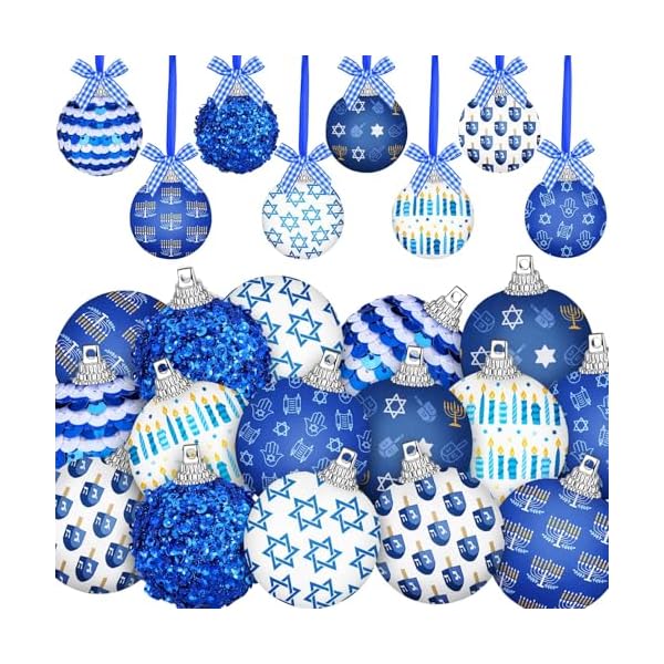   Blosssound-16-Pcs-157-Inch-Hanukkah-Hanging-Tree-Ornaments-Star-of-David-Hanukkah-Ball-Decoration-White-and-Blue-Hexagram-Hanging-Ornaments-Decor-for-Jewish-Christmas-Party-Gifts-Home