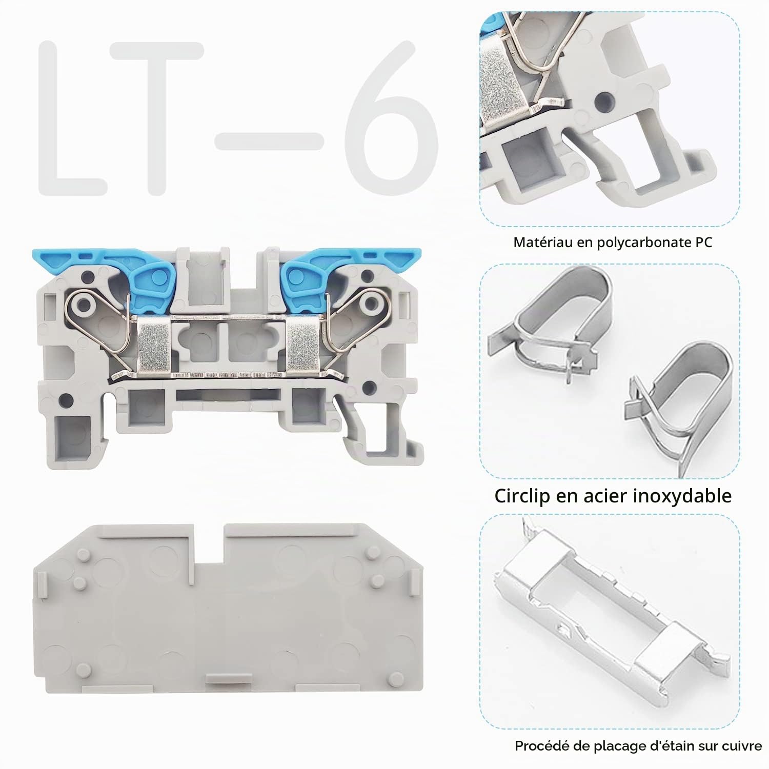Kit de Bornier de Rail DIN LT-6 de Bornier de Connexion Sur Rail | Connecteur électrique de Universel Bornier Terre bornier electrique Avec Module Fixe Bande de Connexion