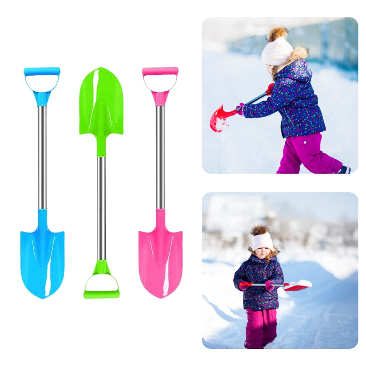 Schneeschaufel für Kinder, Edelstahlgriff, Strandschaufeln, Kunststoffspaten, Schaufeln, Schneewerkzeug, 3 Stück