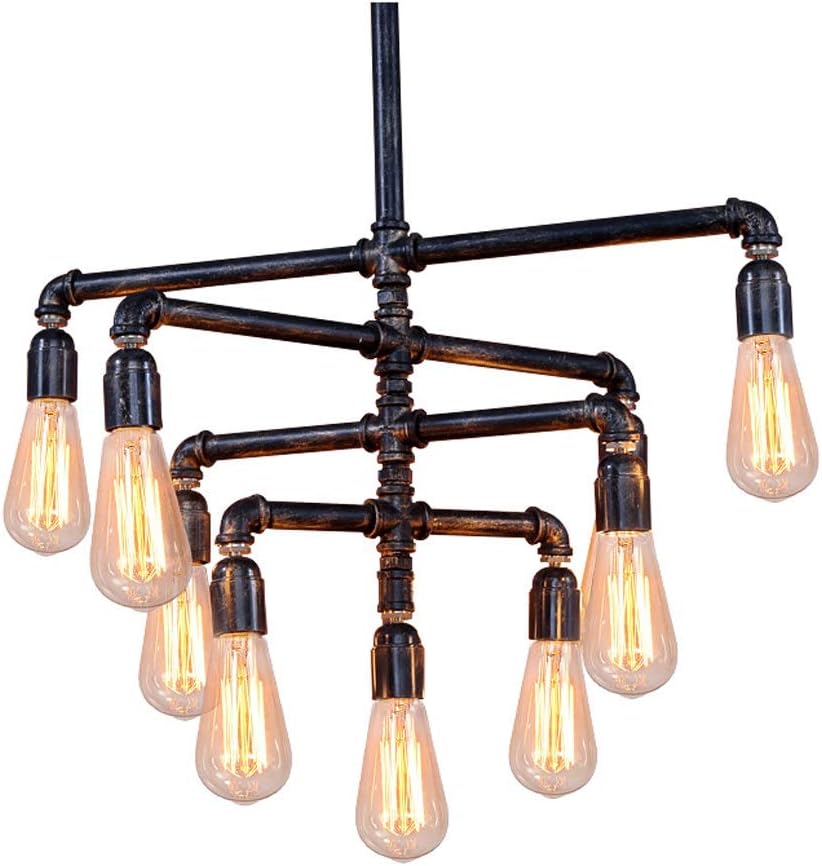 Chandelier - Industrial Style Wrought Iron Pipe Shape Can Be Used in The Living Room Bar 77 × 70cm V