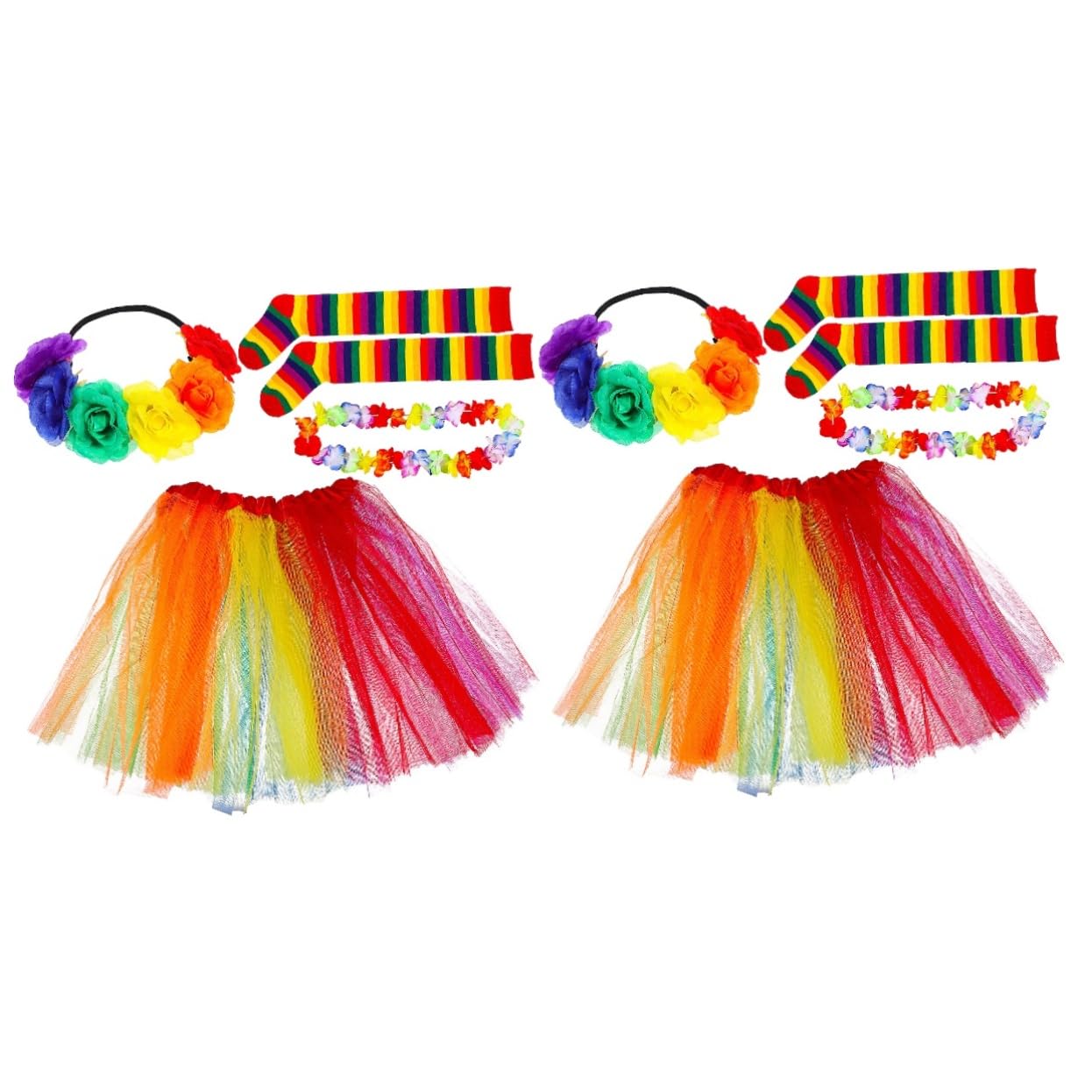 2sätze Regenbogen Tüllrock Mit Kniestrümpfen Stirnband Und Lei Für Mädchen Kostümzubehör Für Festivals Karneval Und Cosplay Einheitsgröße