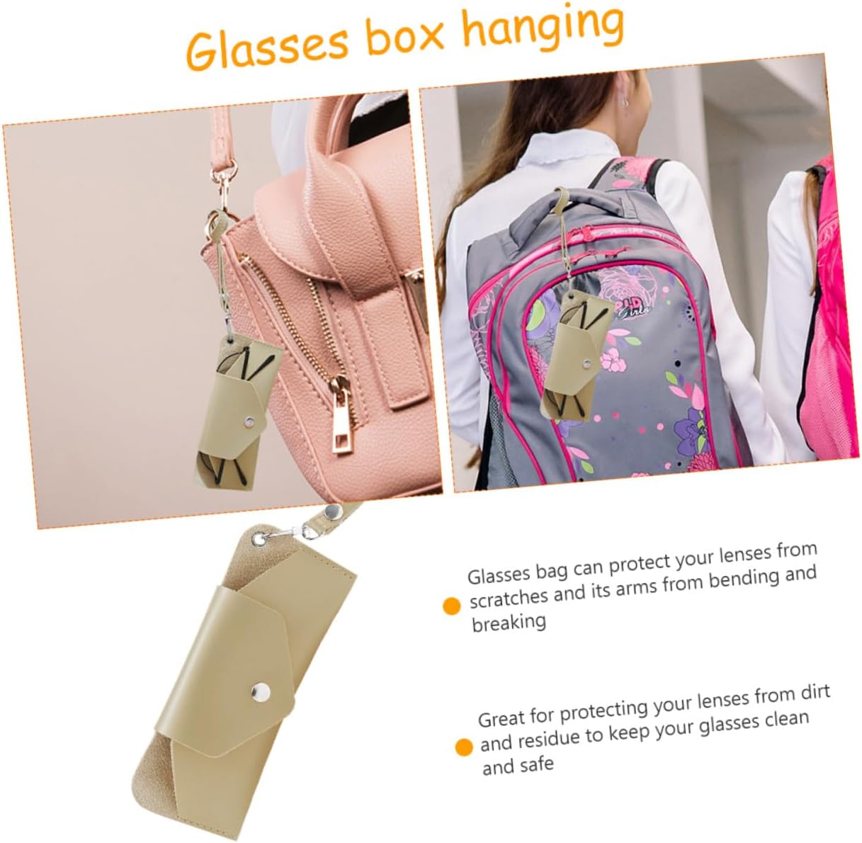 Alipis Portable Hanging Glasses Pouch Storage Bag, Milk Tea Khaki Eyeglass Case for Outdoor Use, Lightweight Convenient Eyeglass Accessory for Women image 3