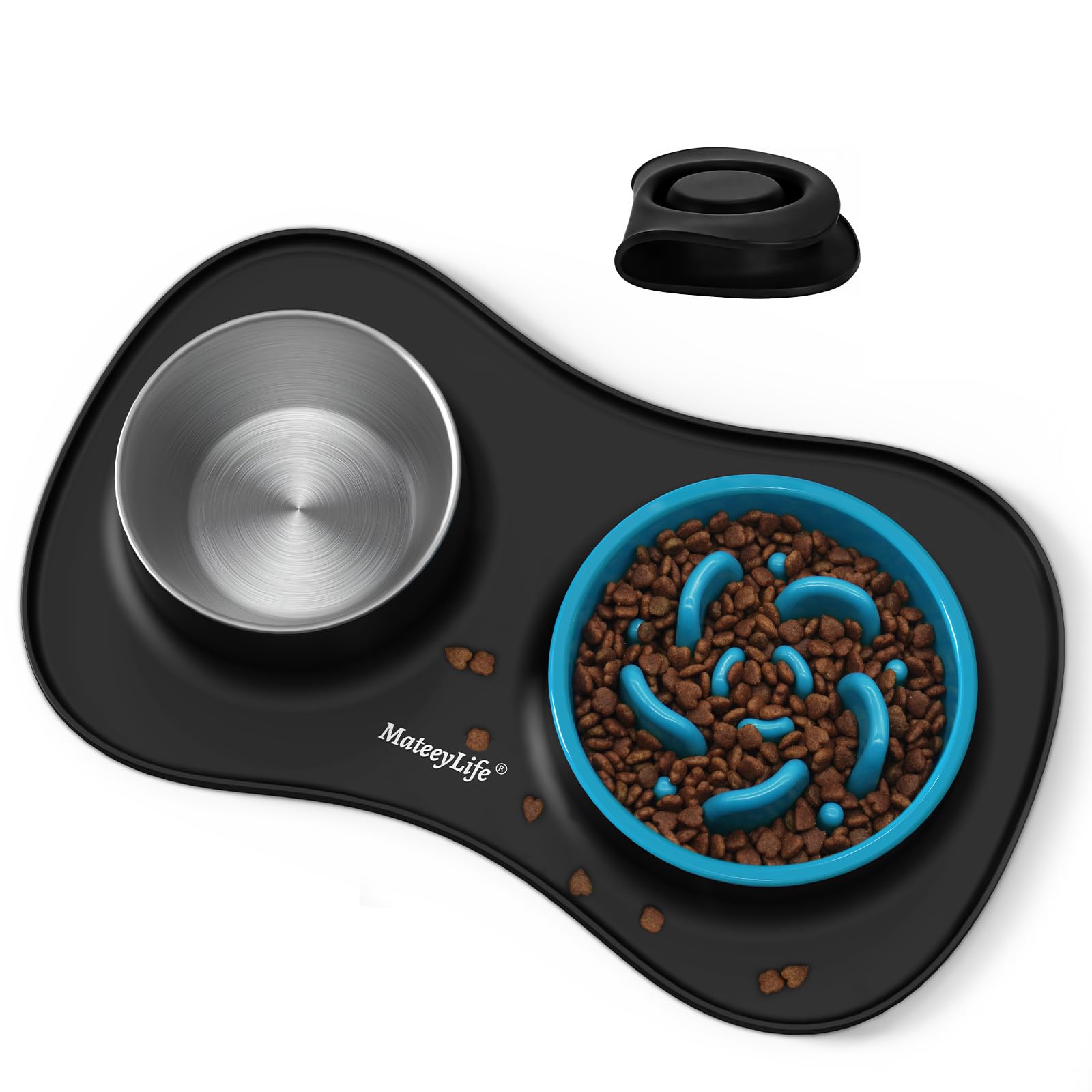 MateeyLife Ciotola Anti Ingozzamento e Ciotola per Cani 3 in 1, Set per Cani e Gatti in Acciaio Inossidabile con Tappetino in Silicone, Ciotola Lenta per Razze Piccole, Medie e Grandi
