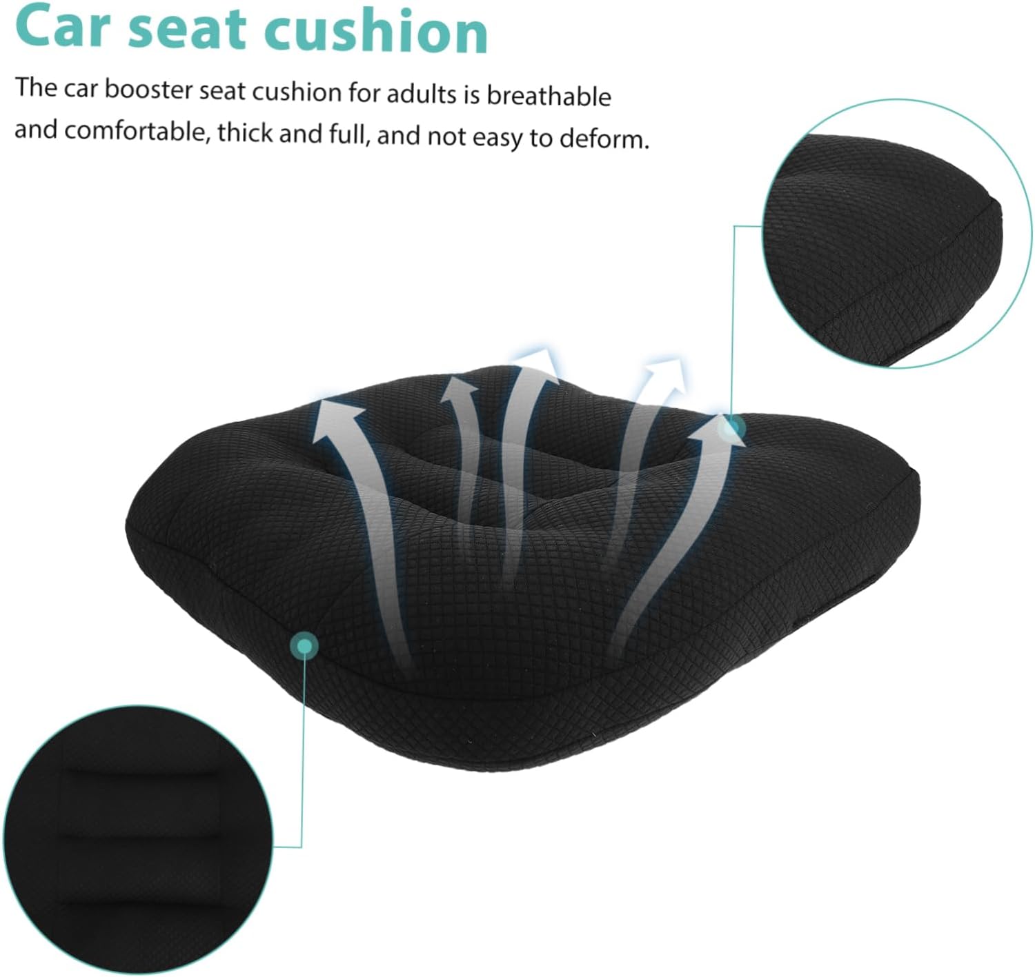 Car Seat Pillow Heightening Mat Bolster Pillow for Driver for Office Chair Black for Short People