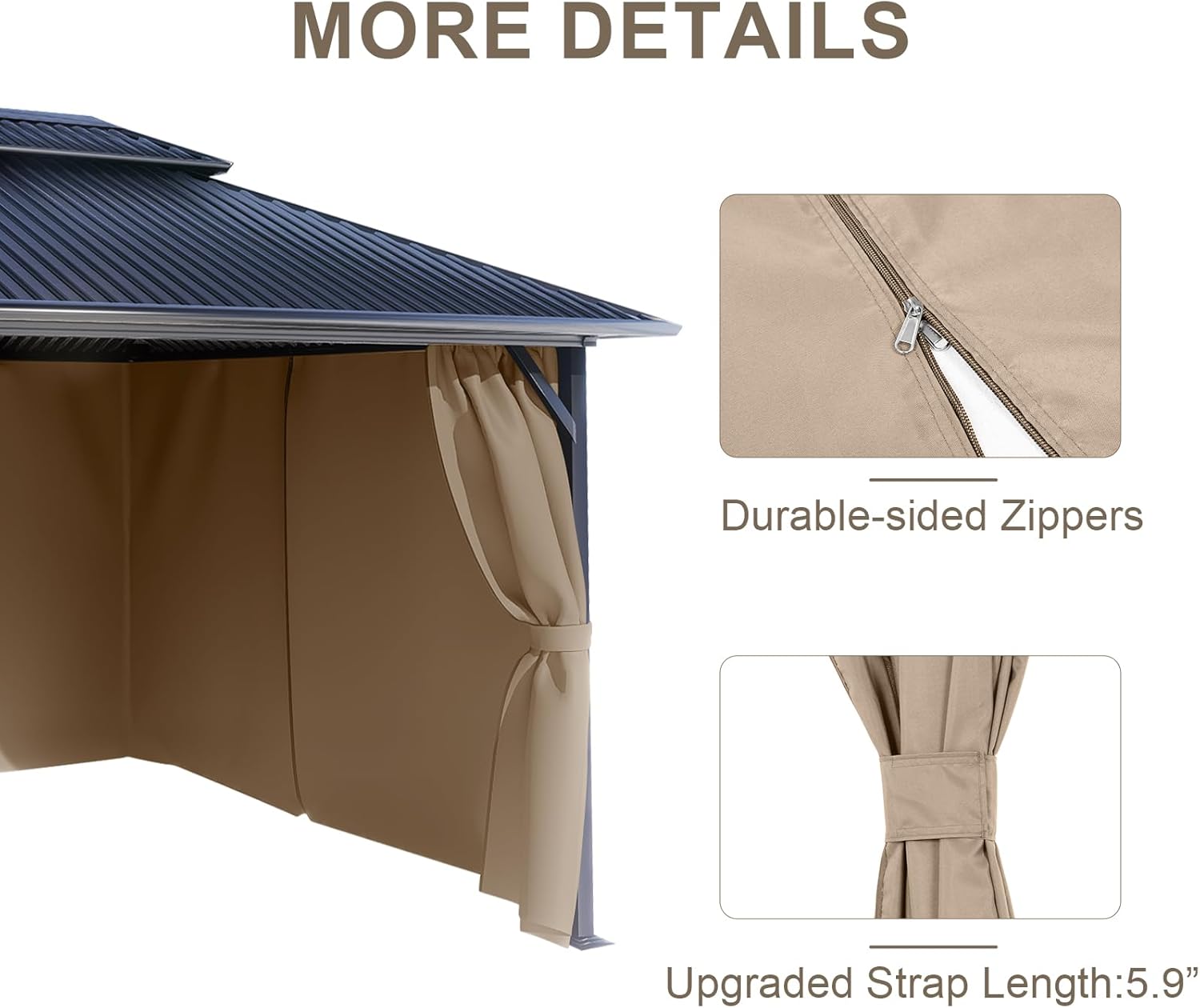 BPS 10' x 10' Gazebo Privacy Curtains with Double Zipper, 4-Panels Side Wall Universal Gazebo Side Panels Replacement for Patio, Outdoor Canopy, Garden and Backyard (Curtain Only)