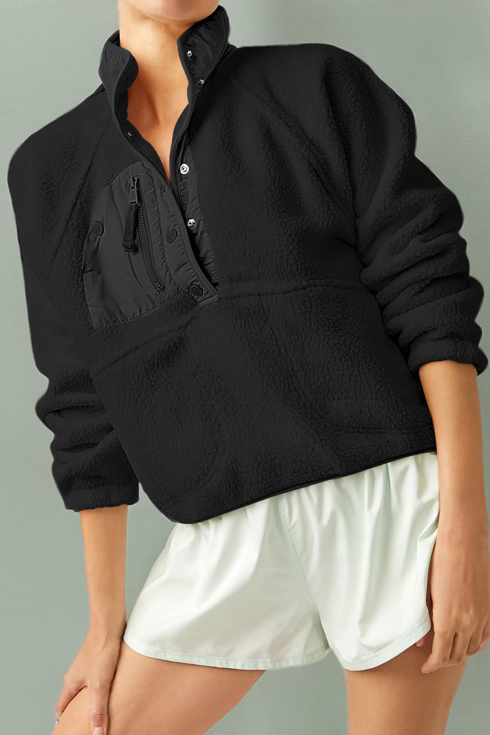 Aoang Womens Oversized Sherpa Jacket Fuzzy Fleece Teddy Coat with Pockets Colorblock S-XL - Image 6