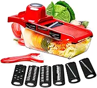 Ralador Fatiador de Legumes 6 em 1 Multifuncional – Mandoline com Lâminas de Aço Inox, Descascador e Base Antiderrapante para Cozinha - Premium
