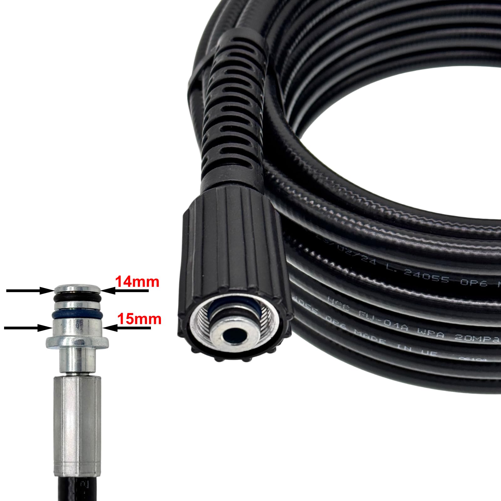 M&M Smartek tubo alta pressione 40 m M22 IG, 160 bar, per Black & Decker | Tubo rinforzato alta pressione con protezione antipiega; controllare raccordi, pressione, temperatura e apparecchio.
