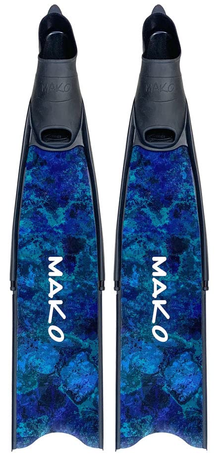 MAKO Spearguns Pro Fiberglass Freedive Fins in 3D Ocean Blue Camo (Interchangeable Blades) (4-5, Stiffness: Soft)