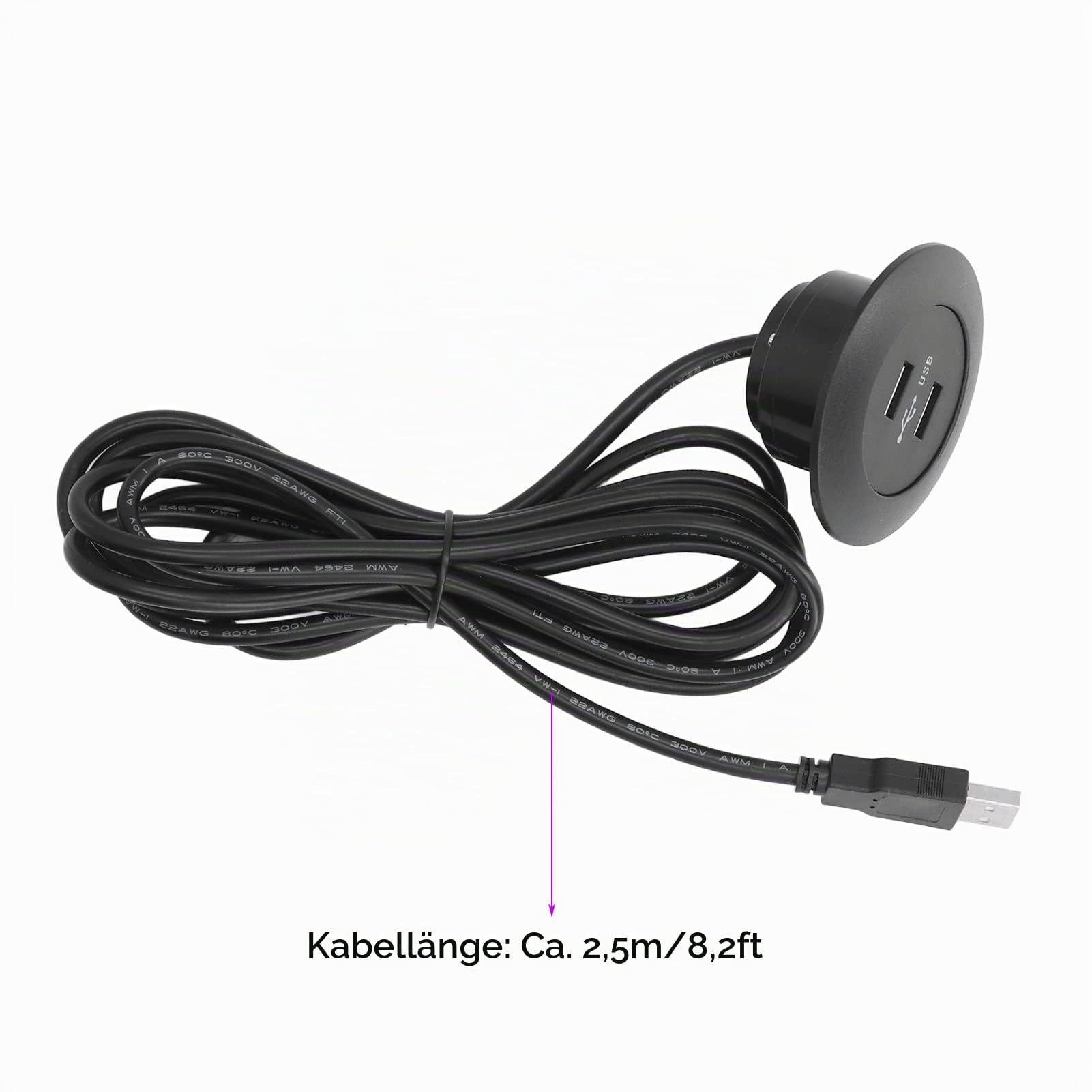 Septpenta Sofa Dual USB Ladebuchse, Einbau Power Hub, ABS Material, 2,5 M Langes Kabel, Geeignet für Den Heim und Bürogebrauch(Schwarz)