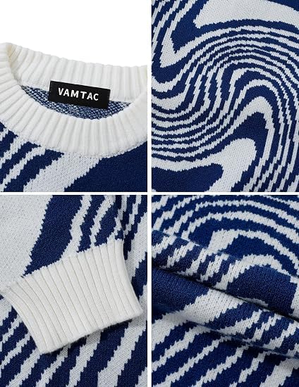Image of Vamtac Mens Oversized Sweater Vintage Graphic Pullover Crewneck Knit Jumper Y2K Unisex Streetwear 2026 Fall Tops