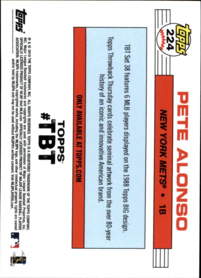 2019 Topps Throwback Thursday Baseball #224 Pete Alonso RC Rookie New York Mets 1988 Topps BIG Design Print Run 677