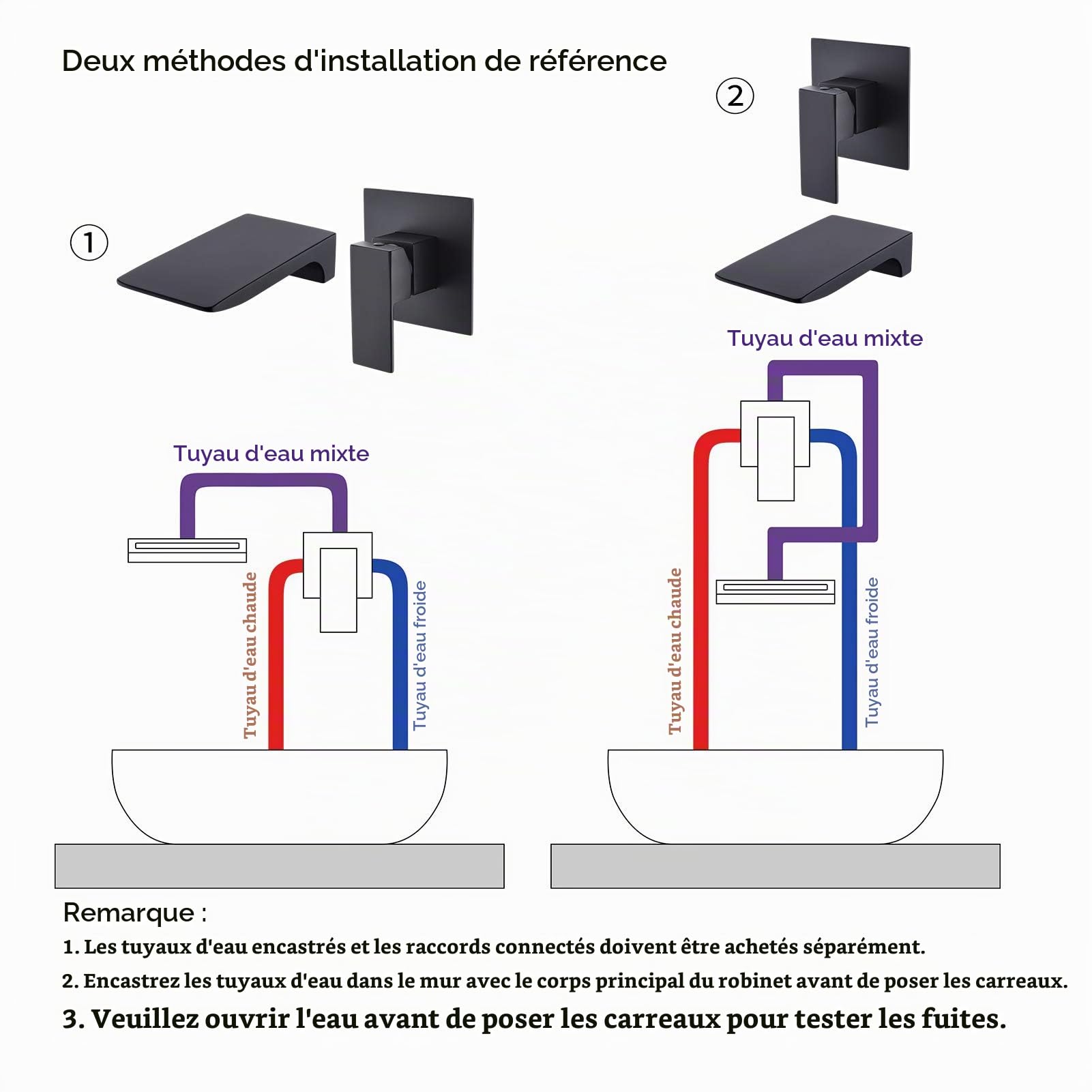 LIWEIKE Robinet Mitigeur Mural Lavabo Cascade Noir En Laiton