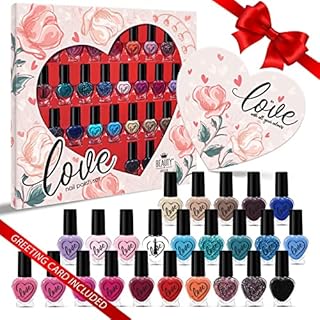 Beauty4Britain Love Nail Polish Set 24 x 5 ml Trendy Colours + Greeting Card Stylish Nail Varnish Gift Set