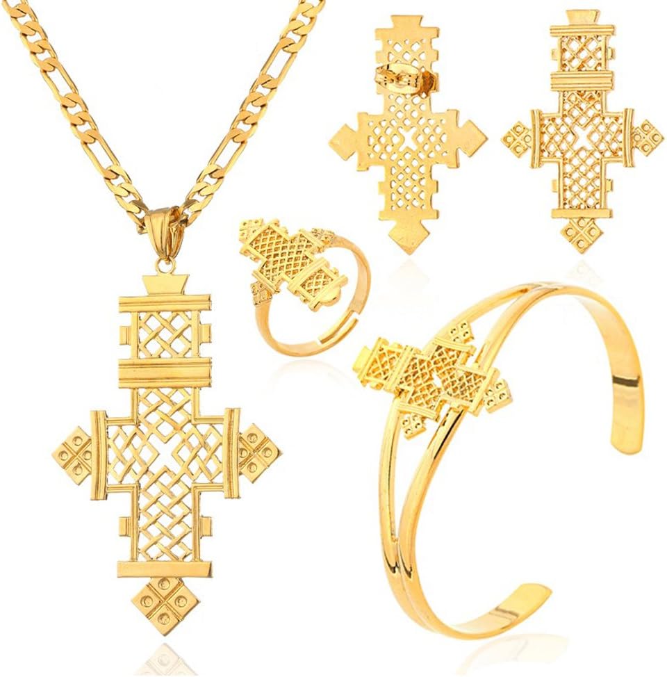 Ethiopian Cross Jewelry Sets Gold Color Wedding Party Sets for Ethiopian & Eritrean Women