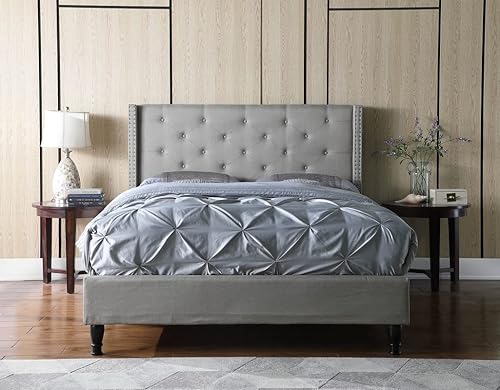 Miniatura 12 de Marco de Cama de Plataforma Completamente Tapizada con Cabecero de 51" de Alto - Cama de Tela con Botones Capitoné - Soporte de Listones de Madera