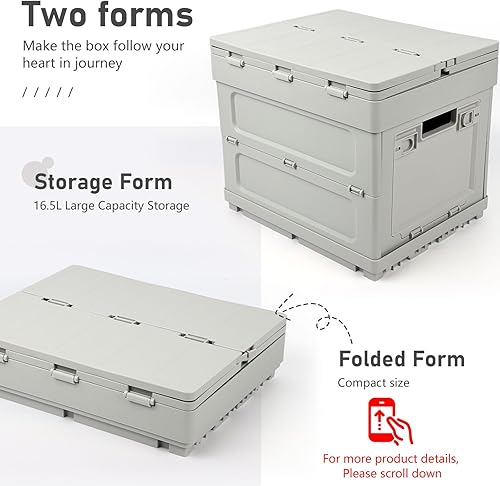 Miniatura 4 de Zeuku Caja de almacenamiento plegable de plástico, caja de almacenamiento multifuncional con asas, mesa de campamento portátil con compartimento de