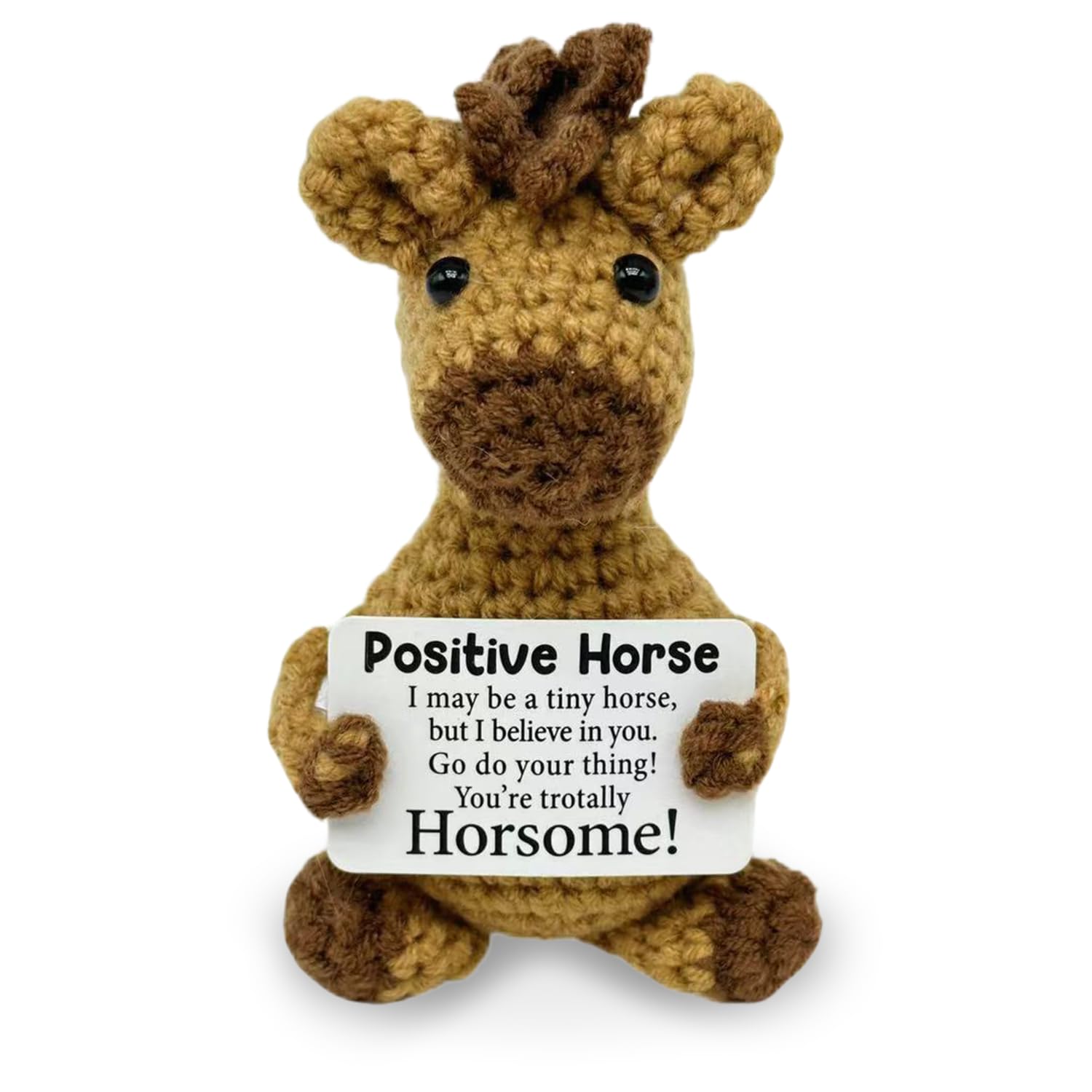 Aurelx Emotional Support Crochet Horse, Yarn & Cotton Positive Crochet, Emotional Support Horses with Card, Khaki Positive Gifts for Women Men, Horse Gifts for Home Office Desk Decor