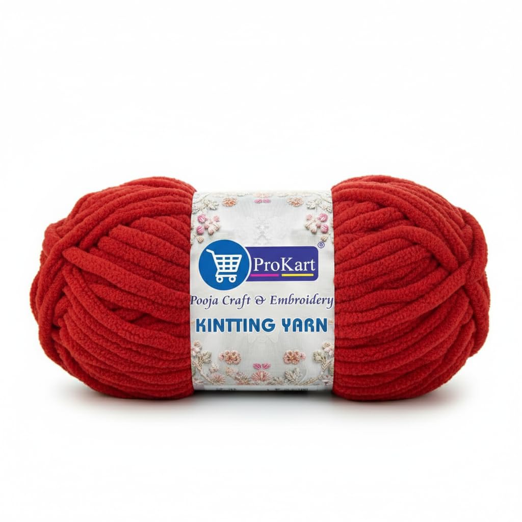 ProKart Premium Blankie Wool, Plush & Cuddly, Chenille Yarn Supersoft Hand Knitting Wool Ball | Blanket Thick/Mottu Yarn Ball Suitable for Hand Knitting and Crocheting (Red, 100gms x 1 Pack)