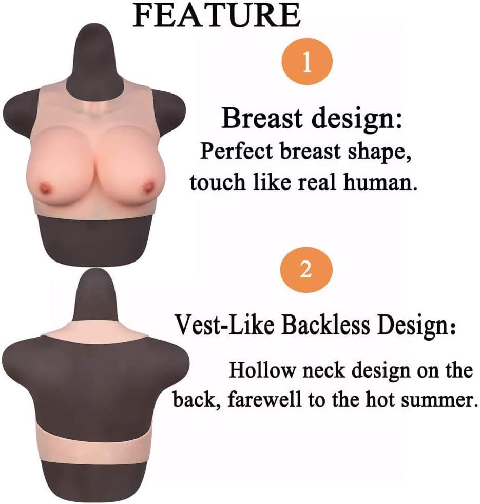Backless Silicone Breast Forms - Realistic Fake Breasts High Elastic Solid Cotton Filled for Crossdressers Mastectomy