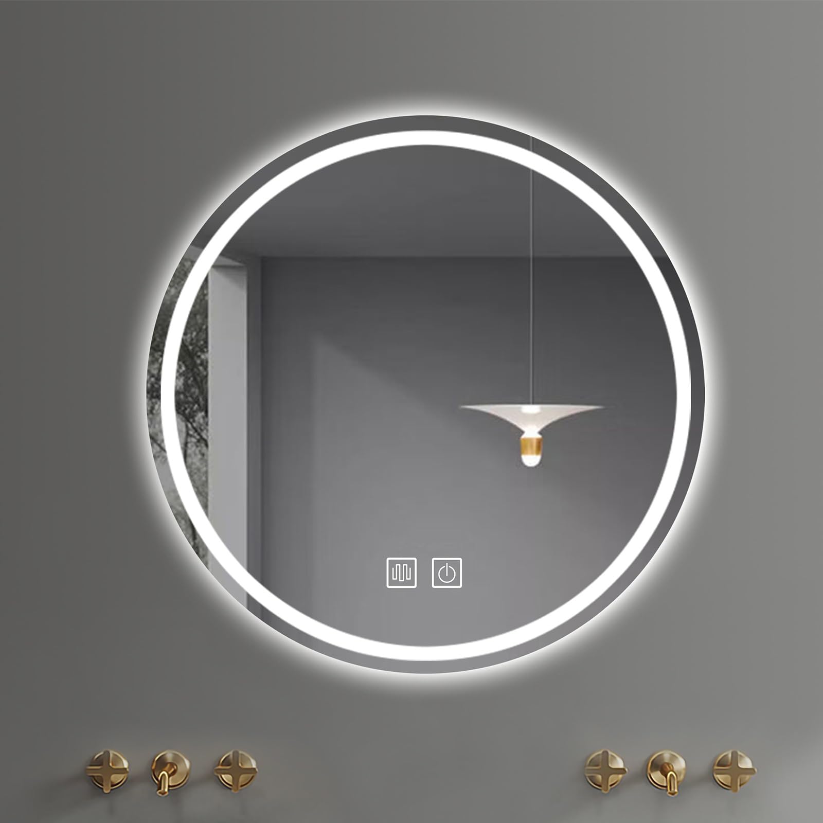 Miroir de salle de bain rond à DEL fini la buée avec capteur tactile