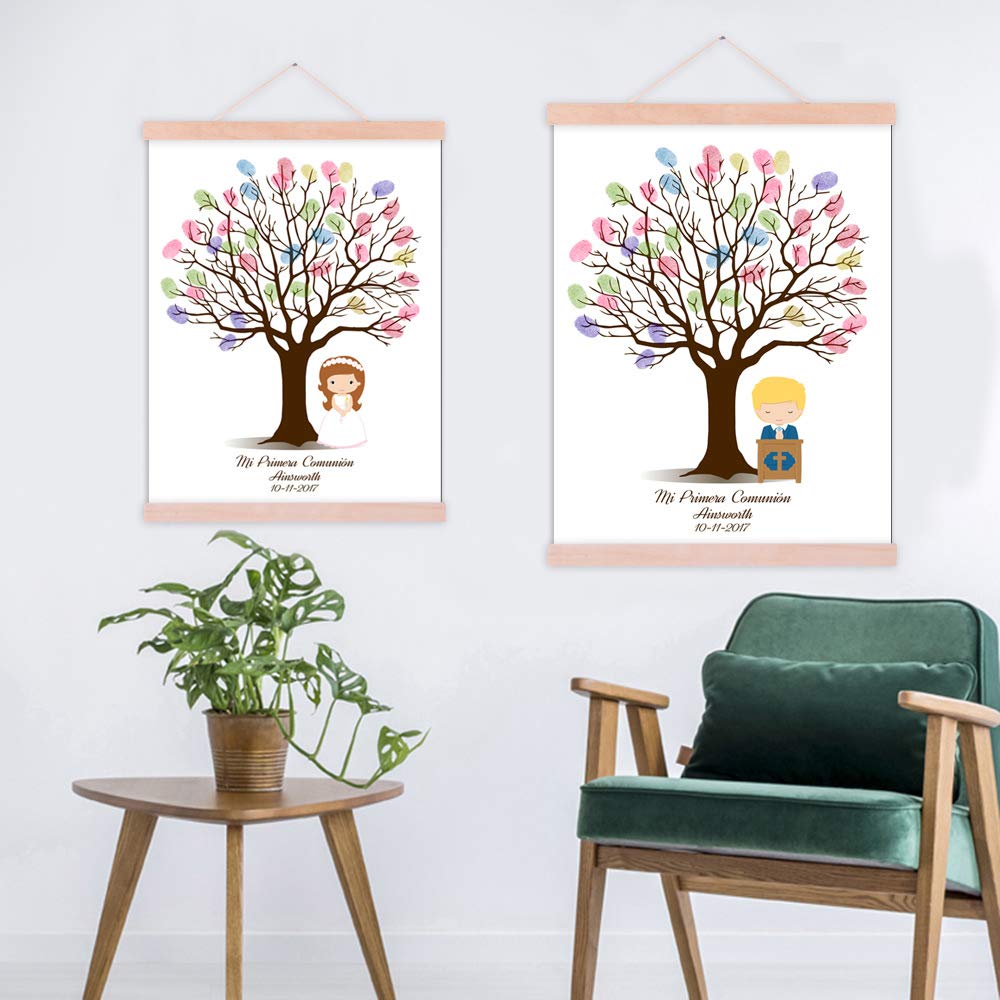 Agatige Albero Impronte Digitali Per Firma Ospiti - Tela 30x40cm Con 6 Colori Inchiostro - Per Matrimoni, Compleanni, Baby Shower - Foto 2
